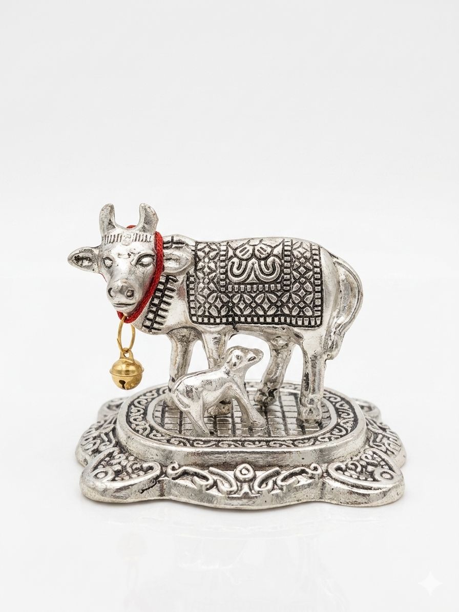 German Silver Kamadhenu Idol Small Size